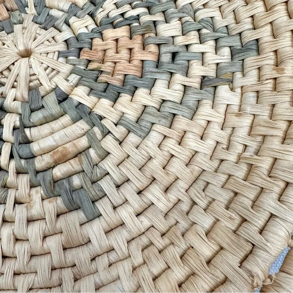 Vintage set of 2 southwest boho woven wicker basket/tray in natural & greens‎